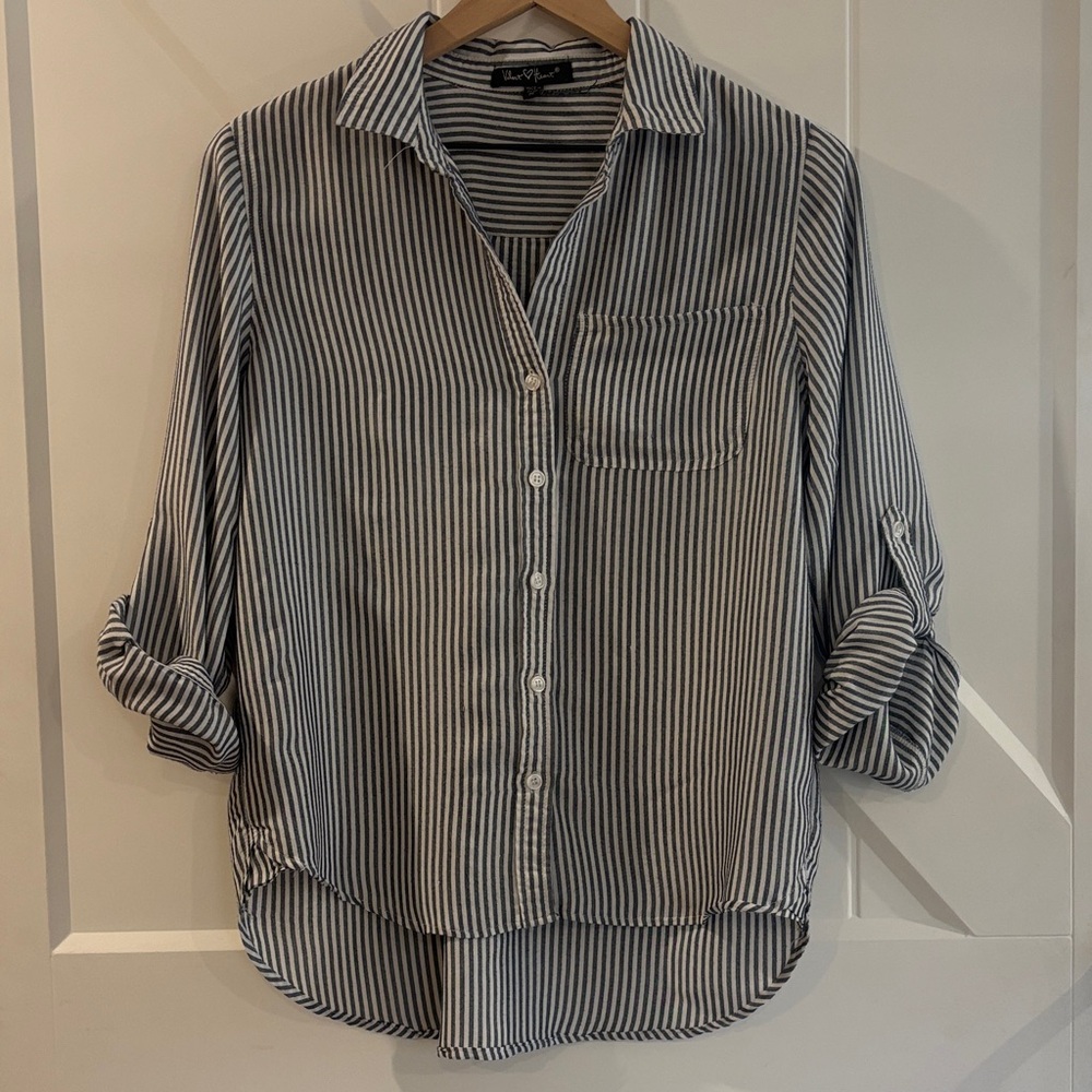 Velvet Heart Black and White Striped Button-Down Shirt